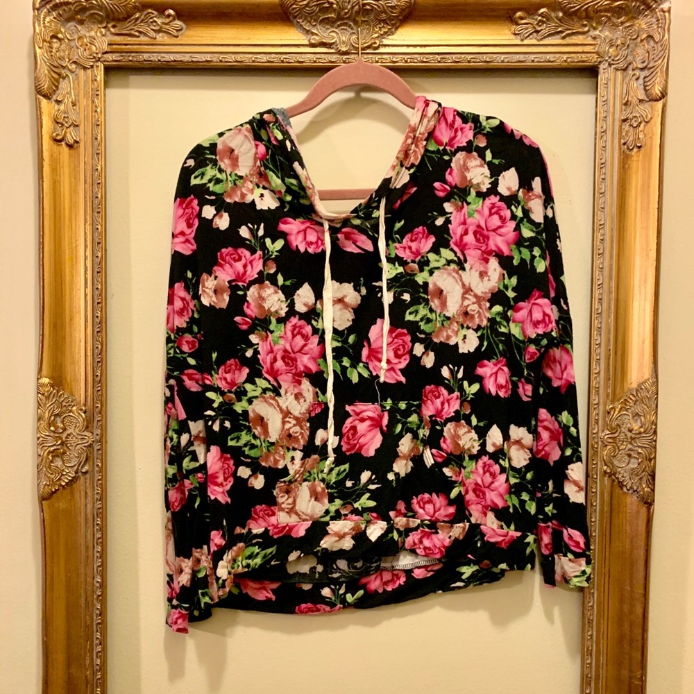 pink floral loose fit hoodie